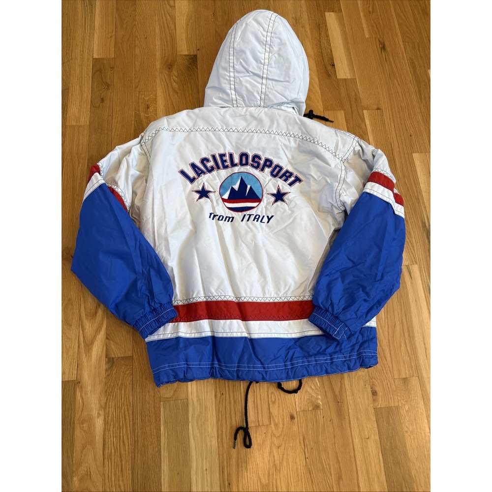 Vintage LACIELO‎ Snow Ski Jacket USA Star Red White Blue Hooded Mens Small